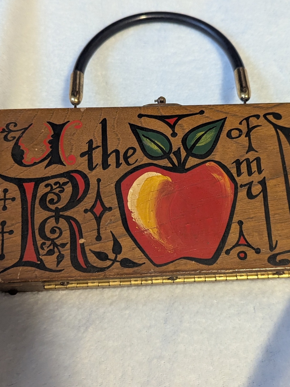 1967 Wooden Box Bagwith Red Apple Illustration "U r The 🍎 Of My I"
